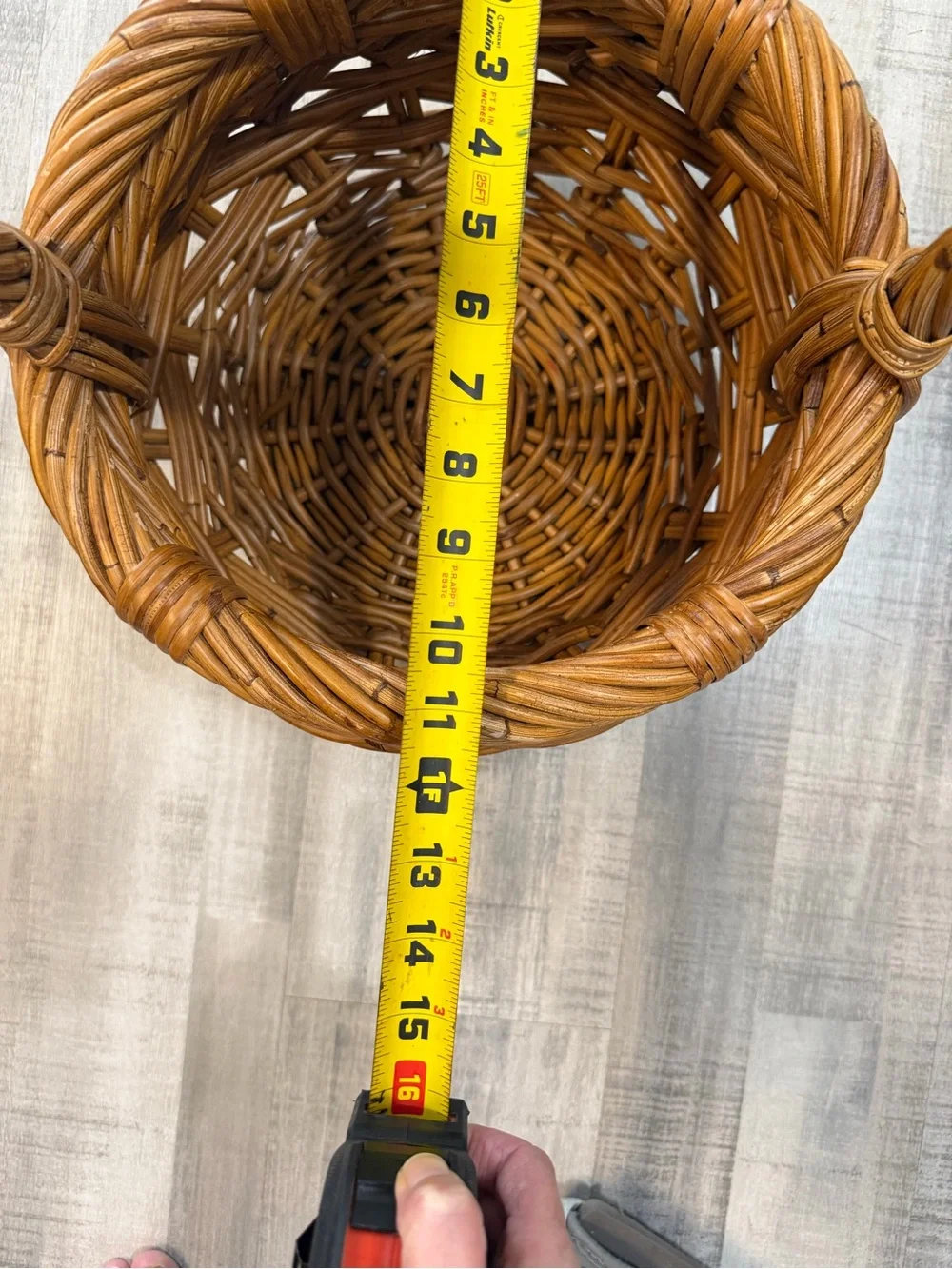 Handmade Wicker Basket with Handle Round Brown Rustic Farmhouse Decor 11”